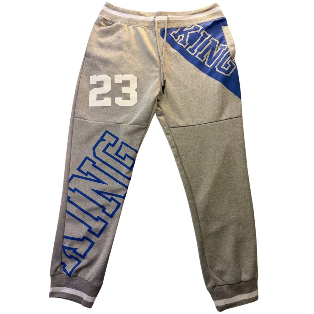 Sacred Crown Mens XXL‎ Grey King 23 Graphic Jogger Sweatpants Blue White Striped